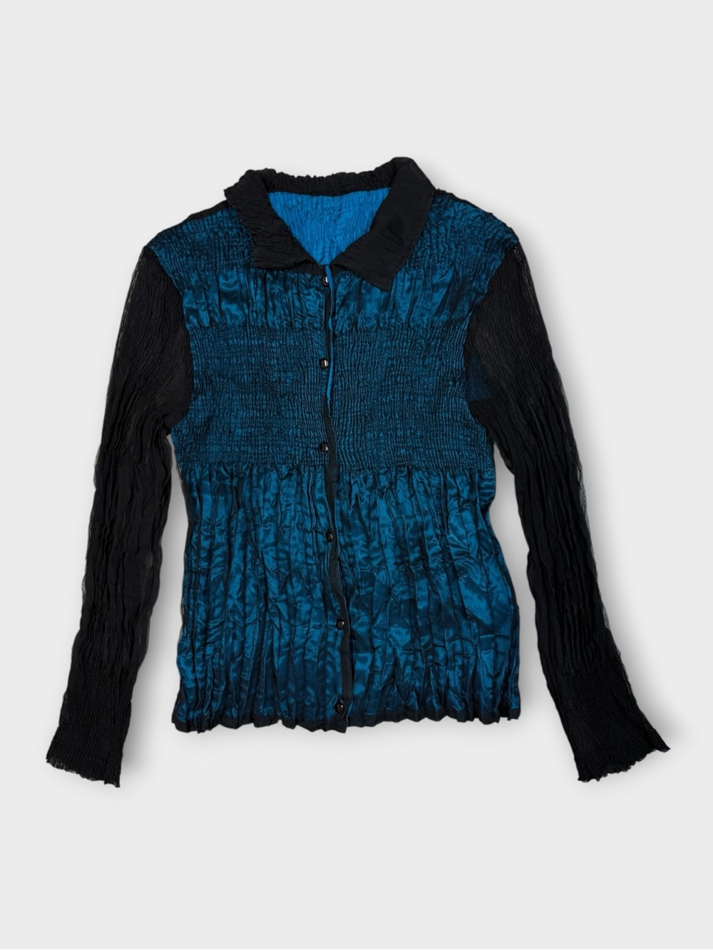KOMAROV CRINKLE SILK COLORBLOCK BLOUSE